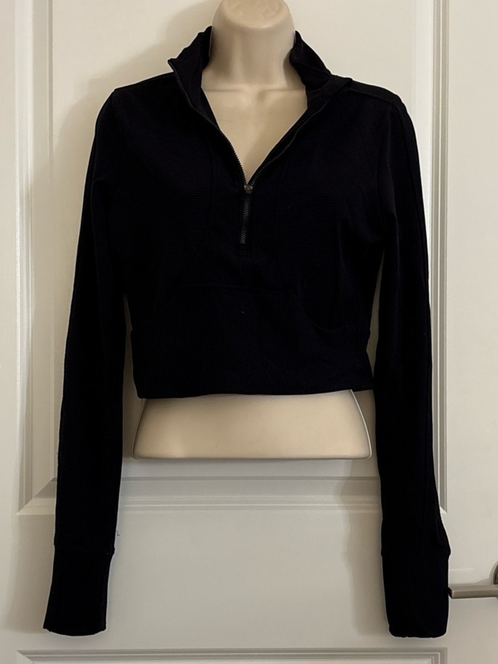 Women's Black Half-Zip Cropped Pullover